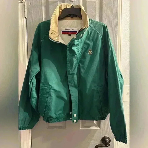 Vintage Regetta Sport green zippered with snaps Windbreaker Jacket Mens size LG - Picture 1 of 13